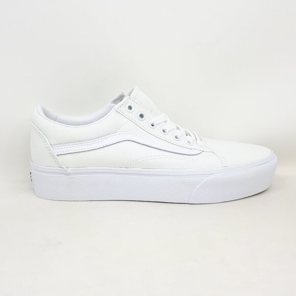 Vans Old Skool Platform Stacked Shoe Sneaker All True White Mens 7.5 / Womens 9 - Picture 1 of 12
